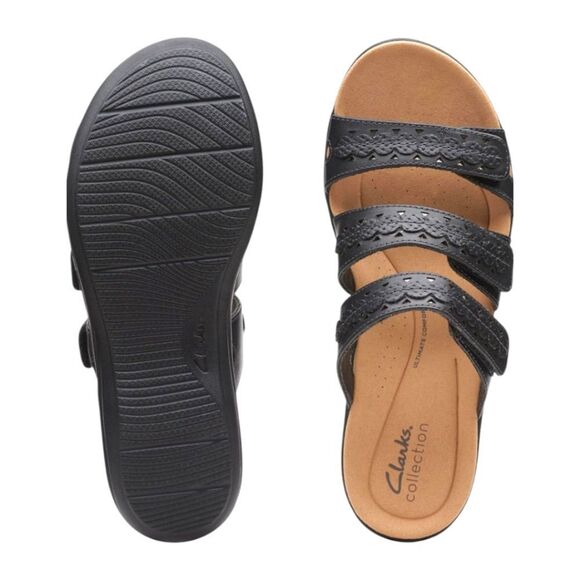 CLARKS COLKECTION Black Leather LAURIEANN Cove Ajustable Velcro Flat Sandals 9W - Picture 8 of 14